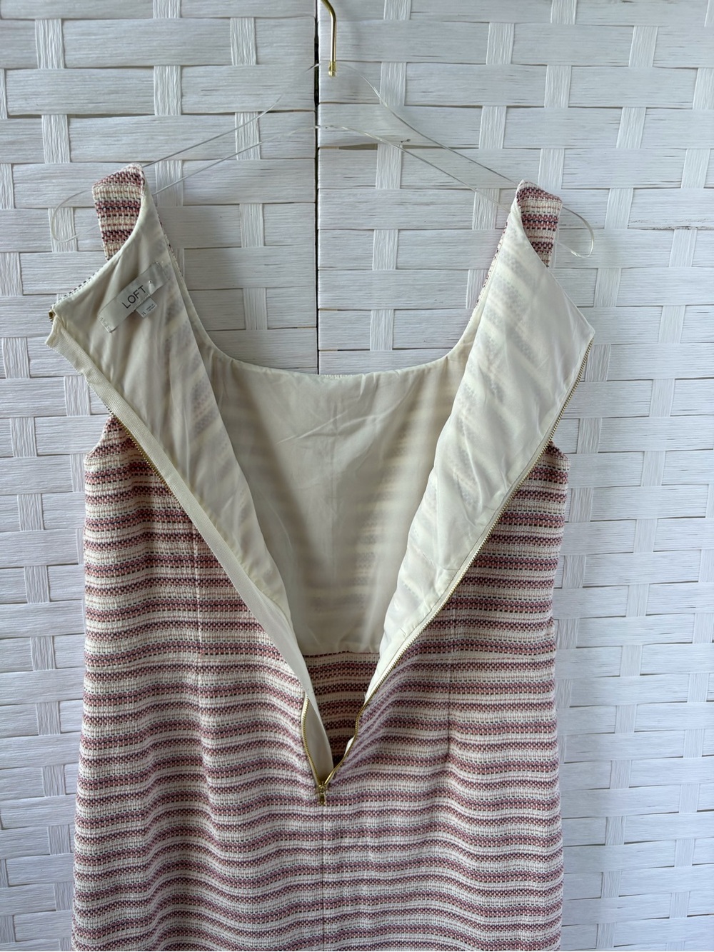 Loft Size 14 Sleeveless Square Neck Textured Stripe Sheath Dress Office Pockets - Picture 8 of 11